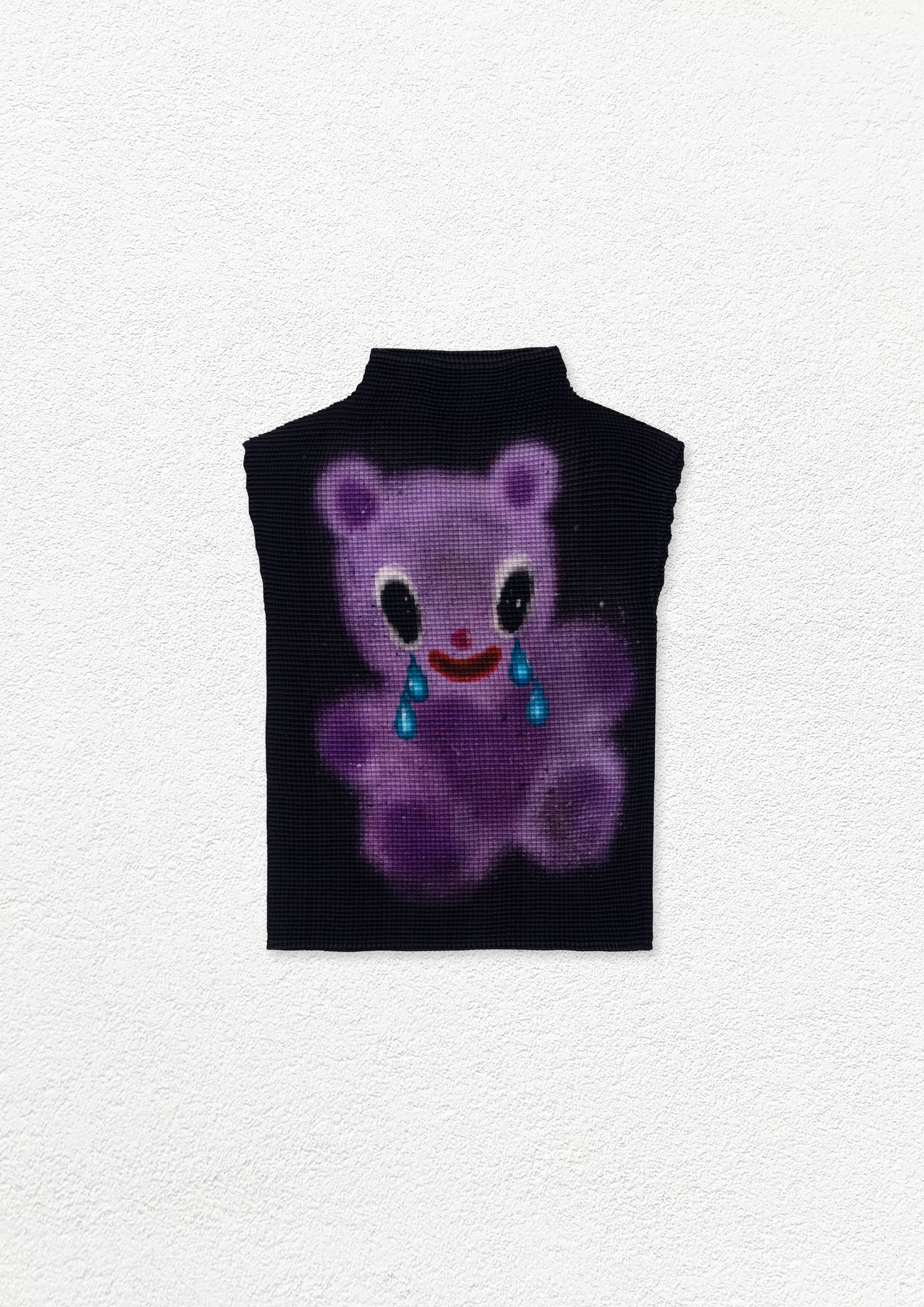 Purple bear crinkle stretch crop tank - black