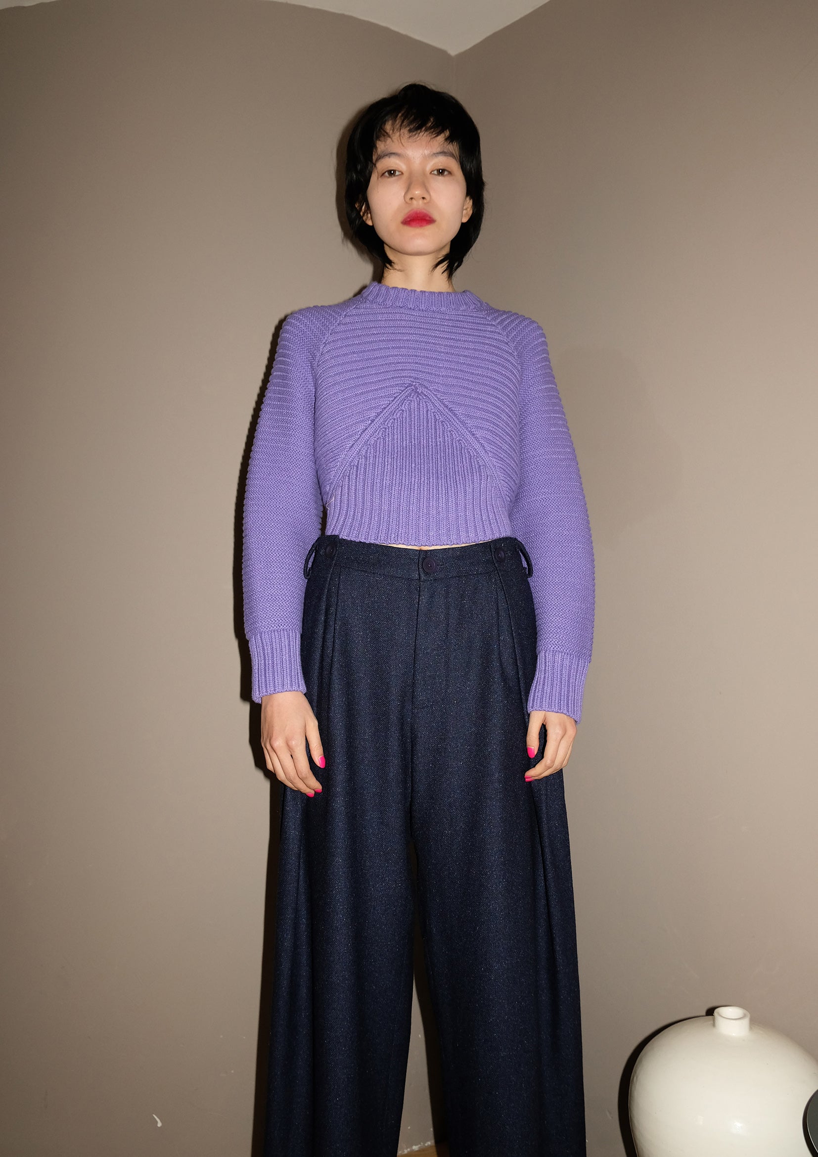 Shell textured coarse knitted jumper in purple