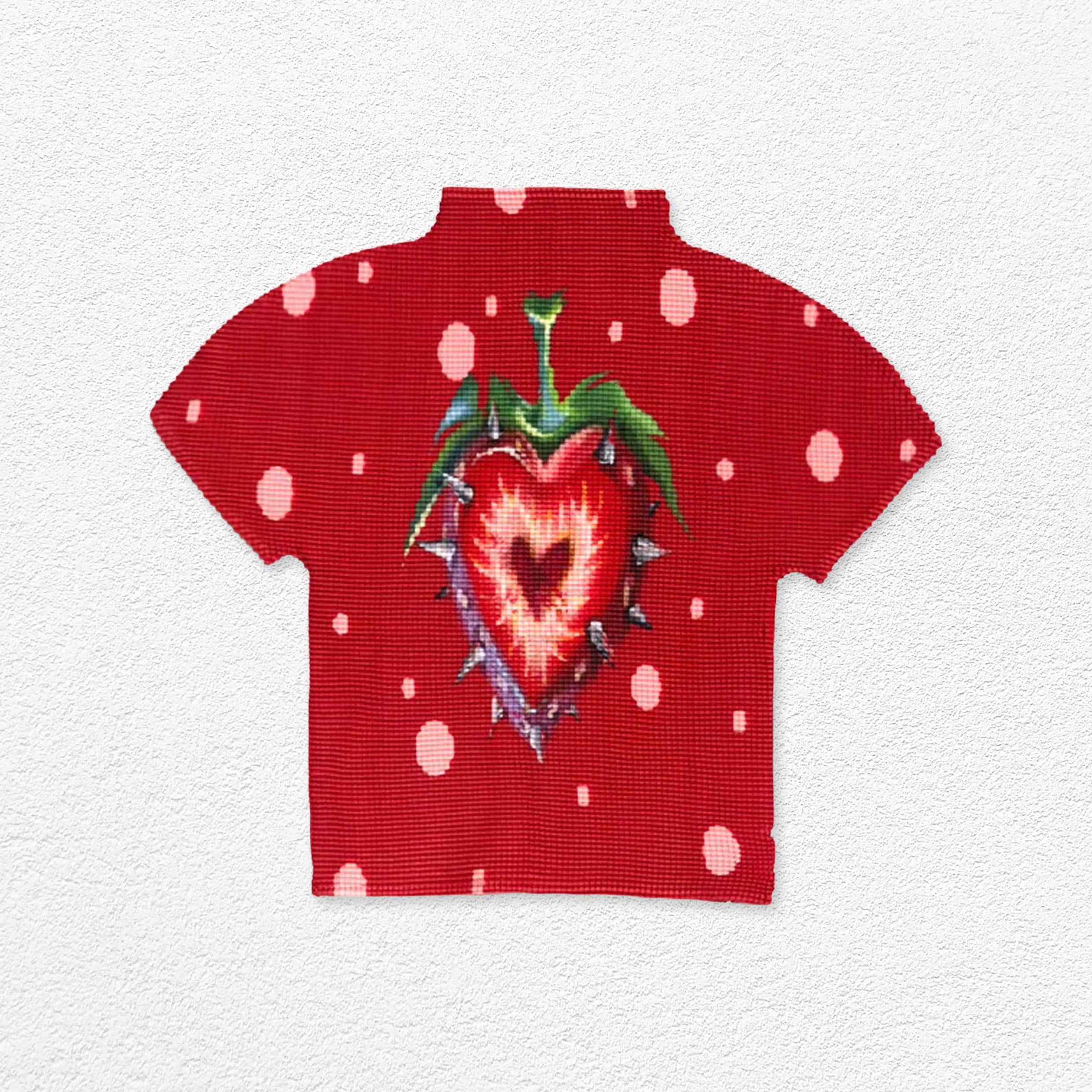 Strawberry heart crinkle stretch crop tee - red