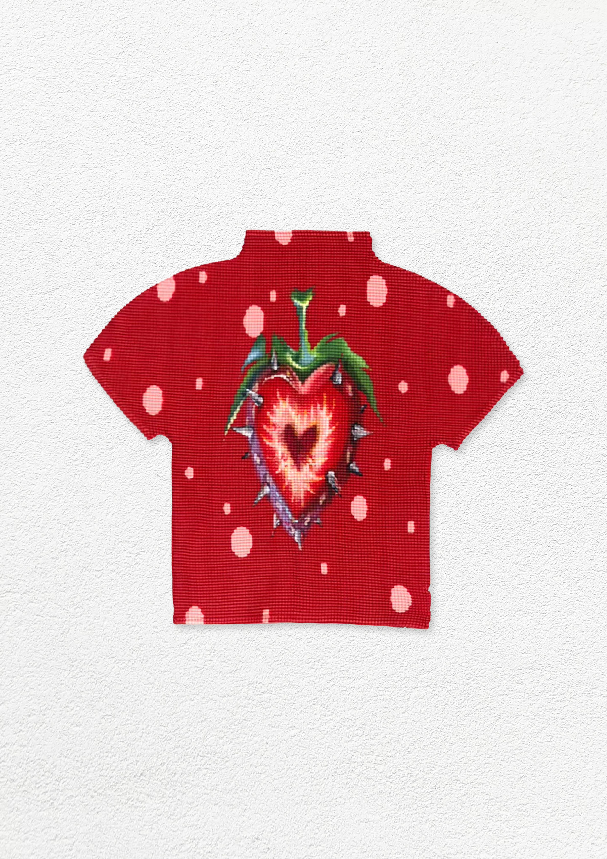 Strawberry heart crinkle stretch crop tee - red