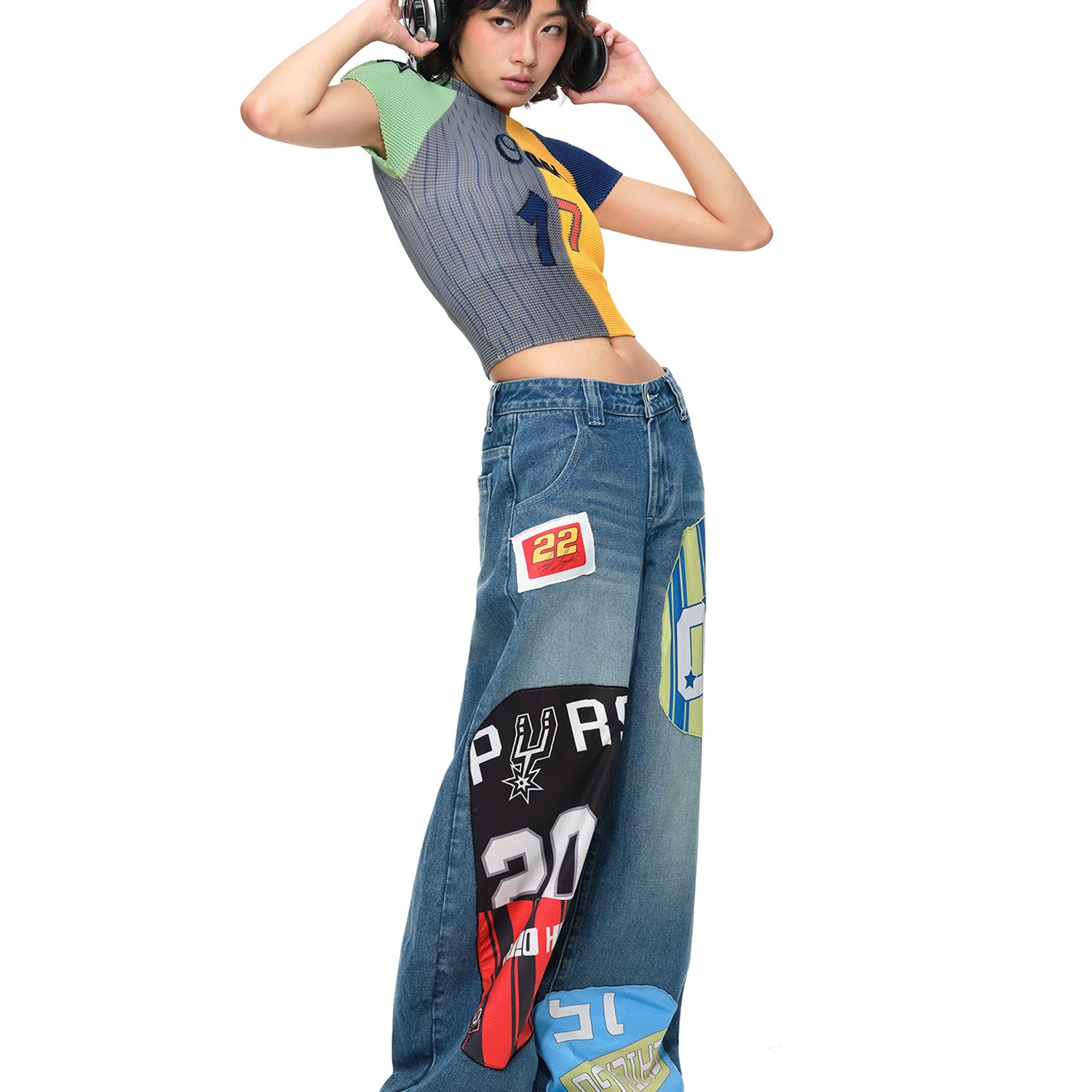 Splice crinkle stretch crop tee - yellow & grey