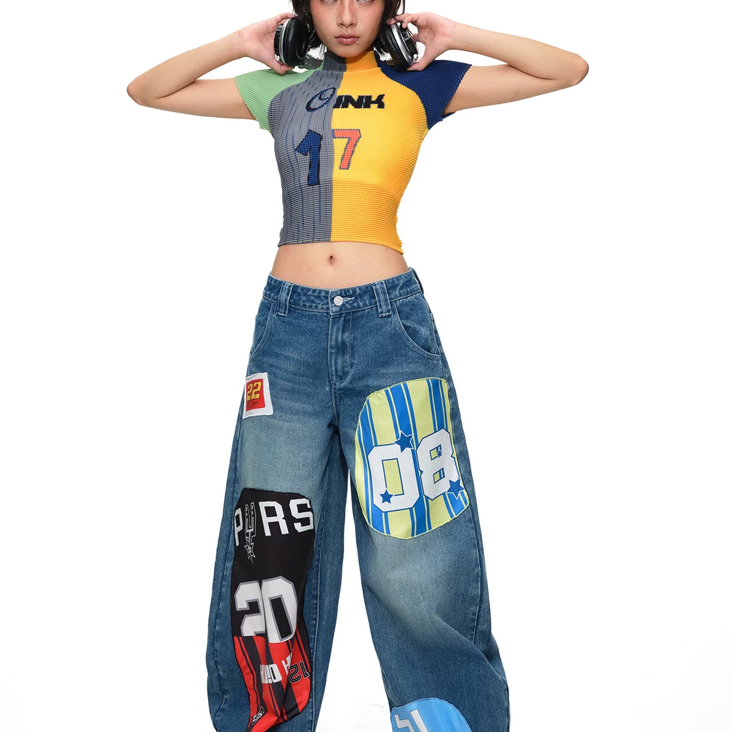 Splice crinkle stretch crop tee - yellow & grey
