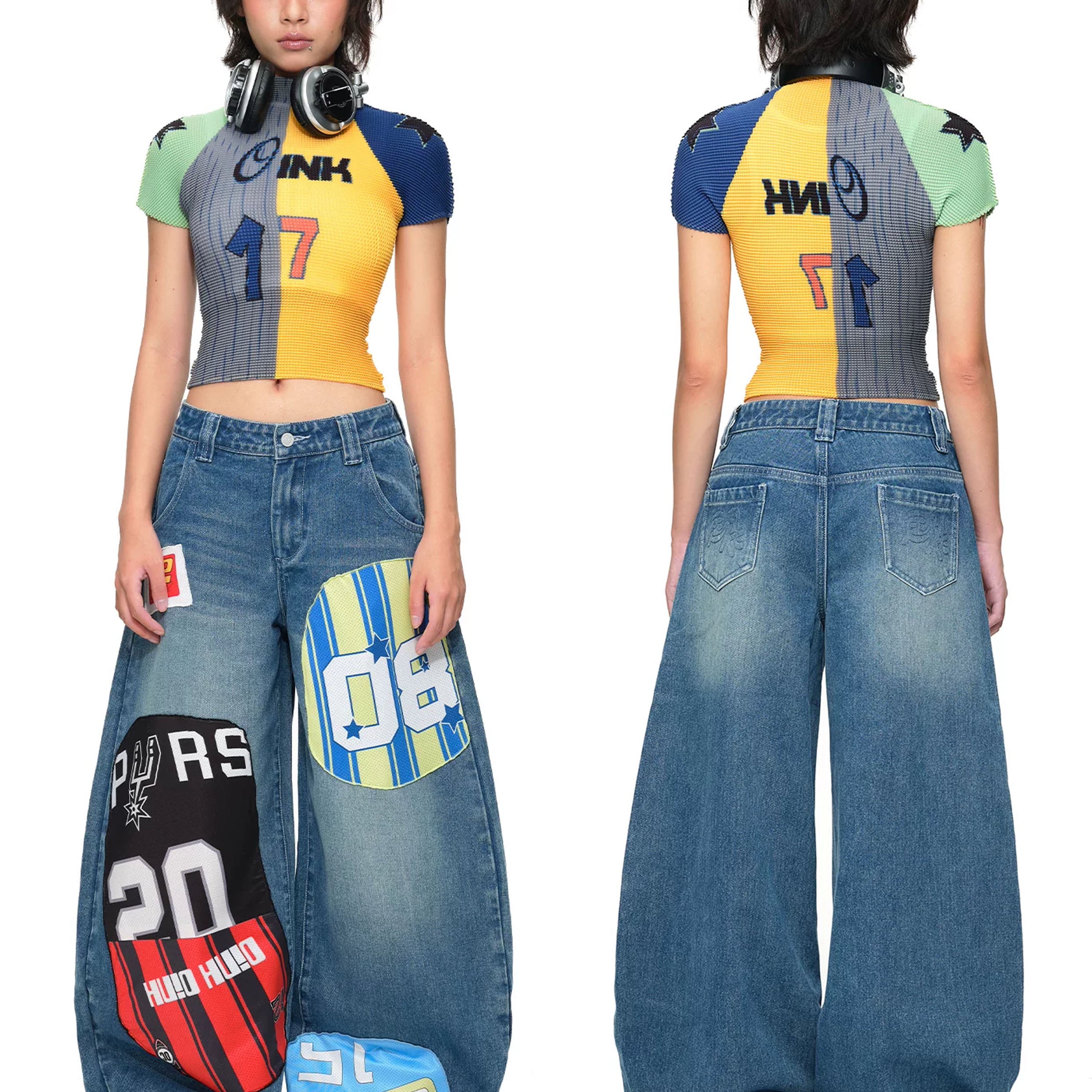 Splice crinkle stretch crop tee - yellow & grey