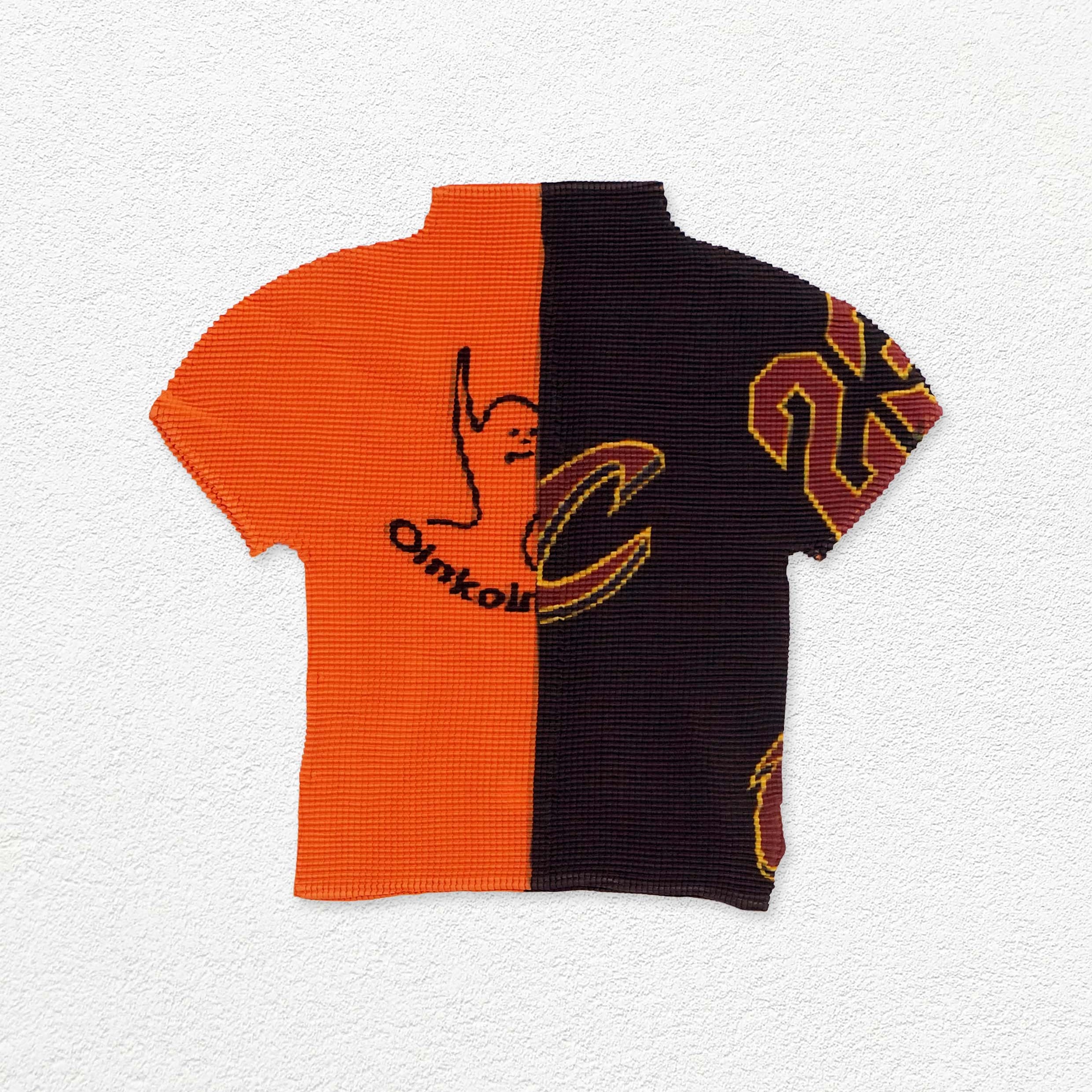 Splice crinkle stretch crop tee - orange & black