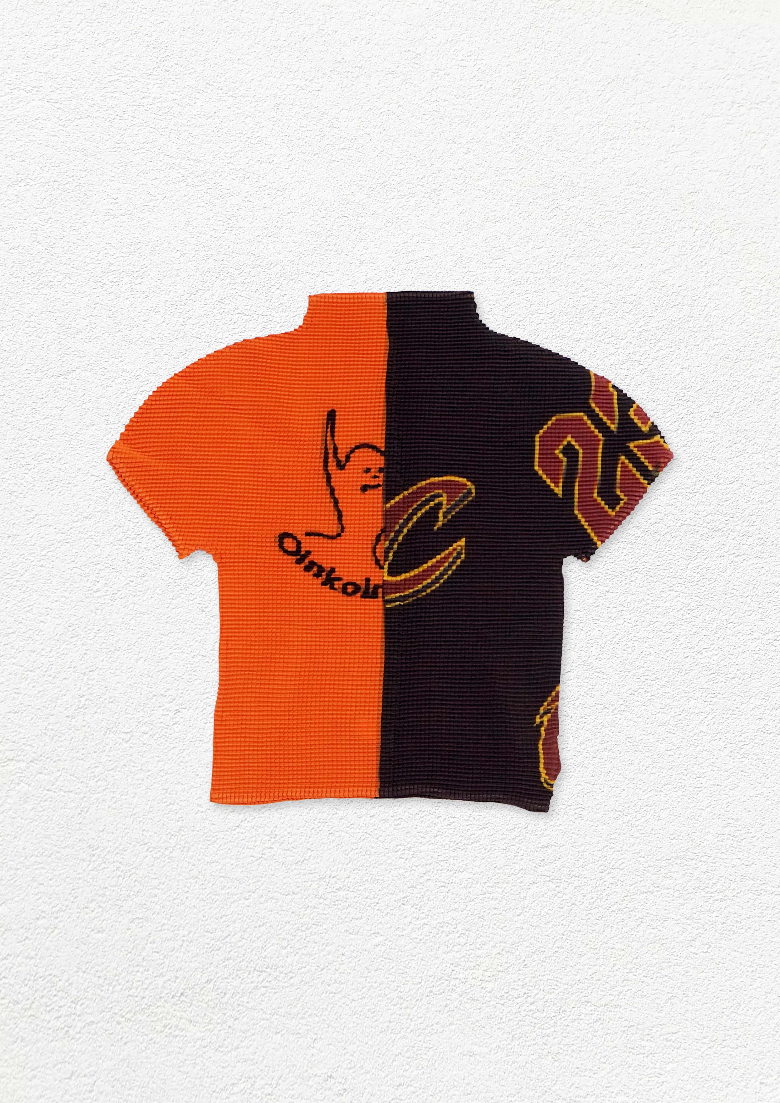 Splice crinkle stretch crop tee - orange & black