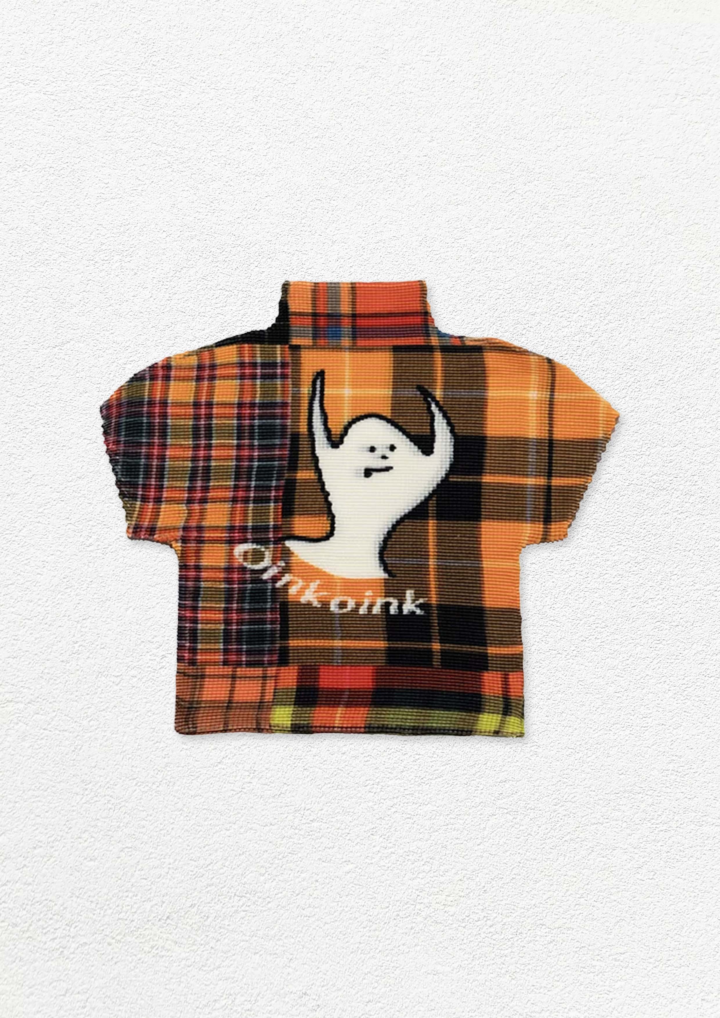 Ghost crinkle stretch crop tee - orange plaid
