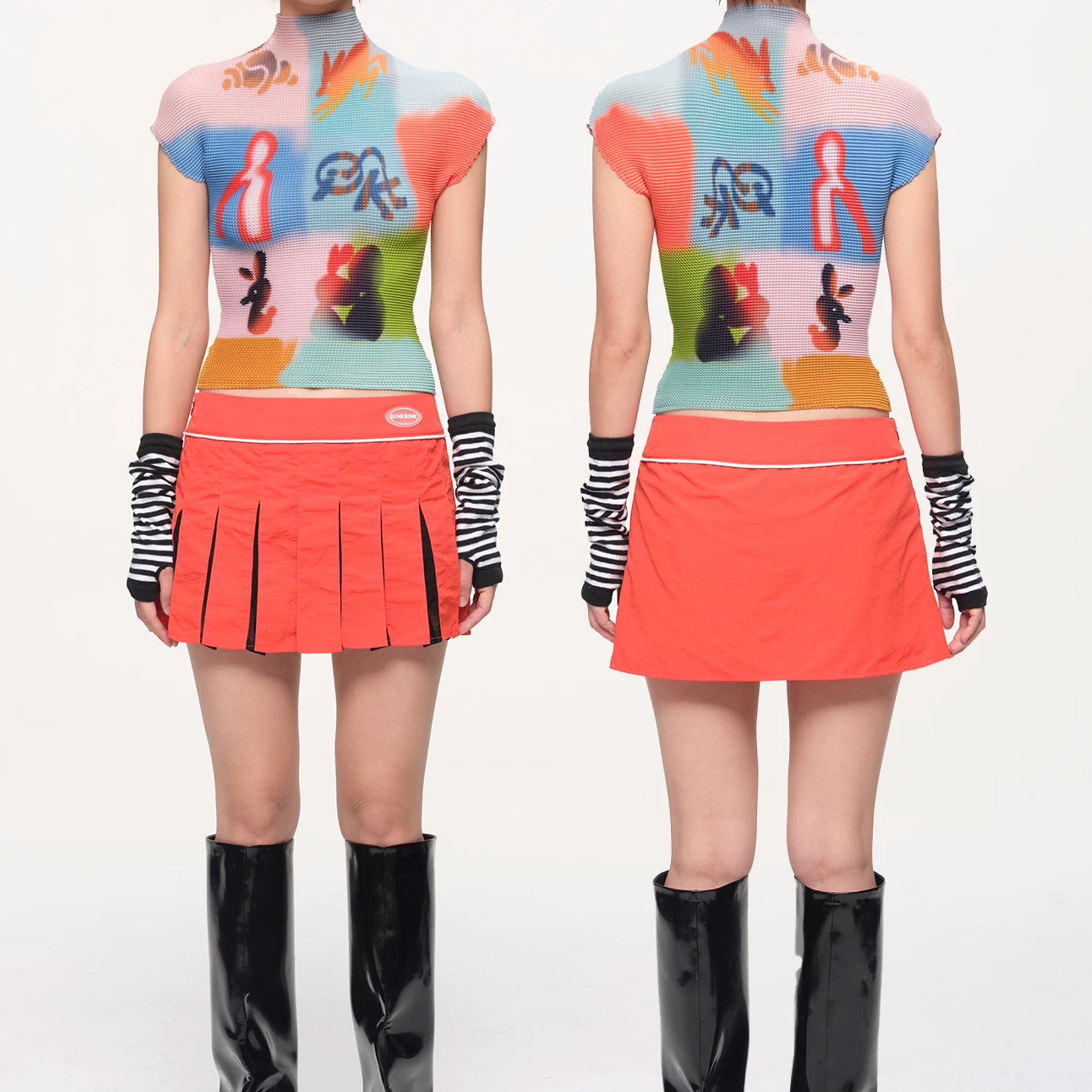 Splice crinkle stretch crop tee - multicolour