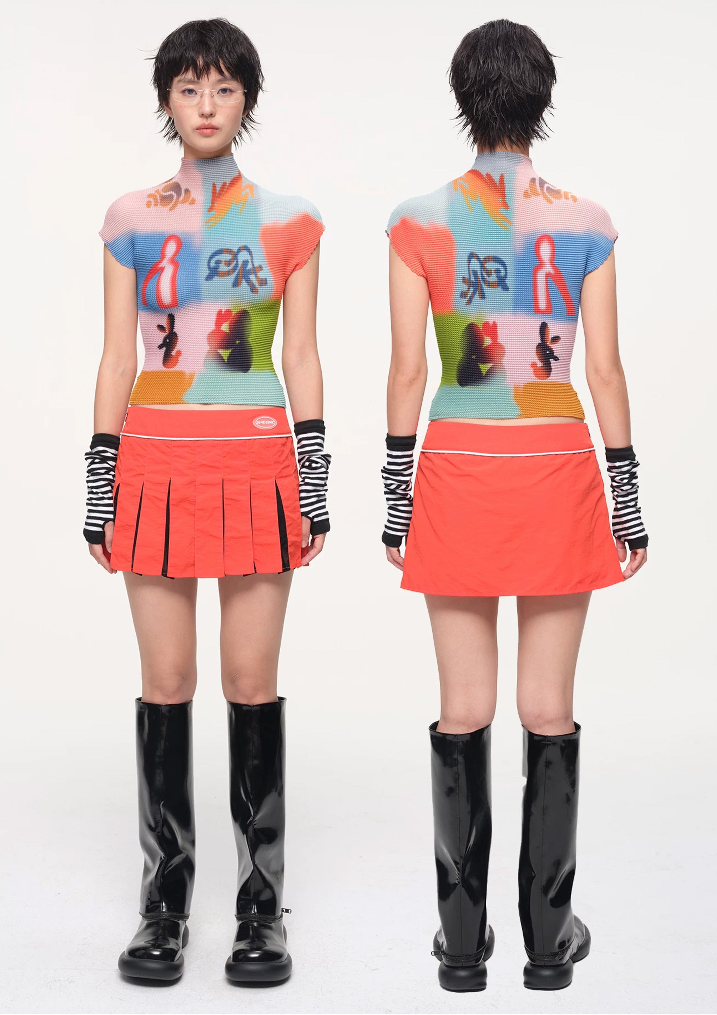 Splice crinkle stretch crop tee - multicolour