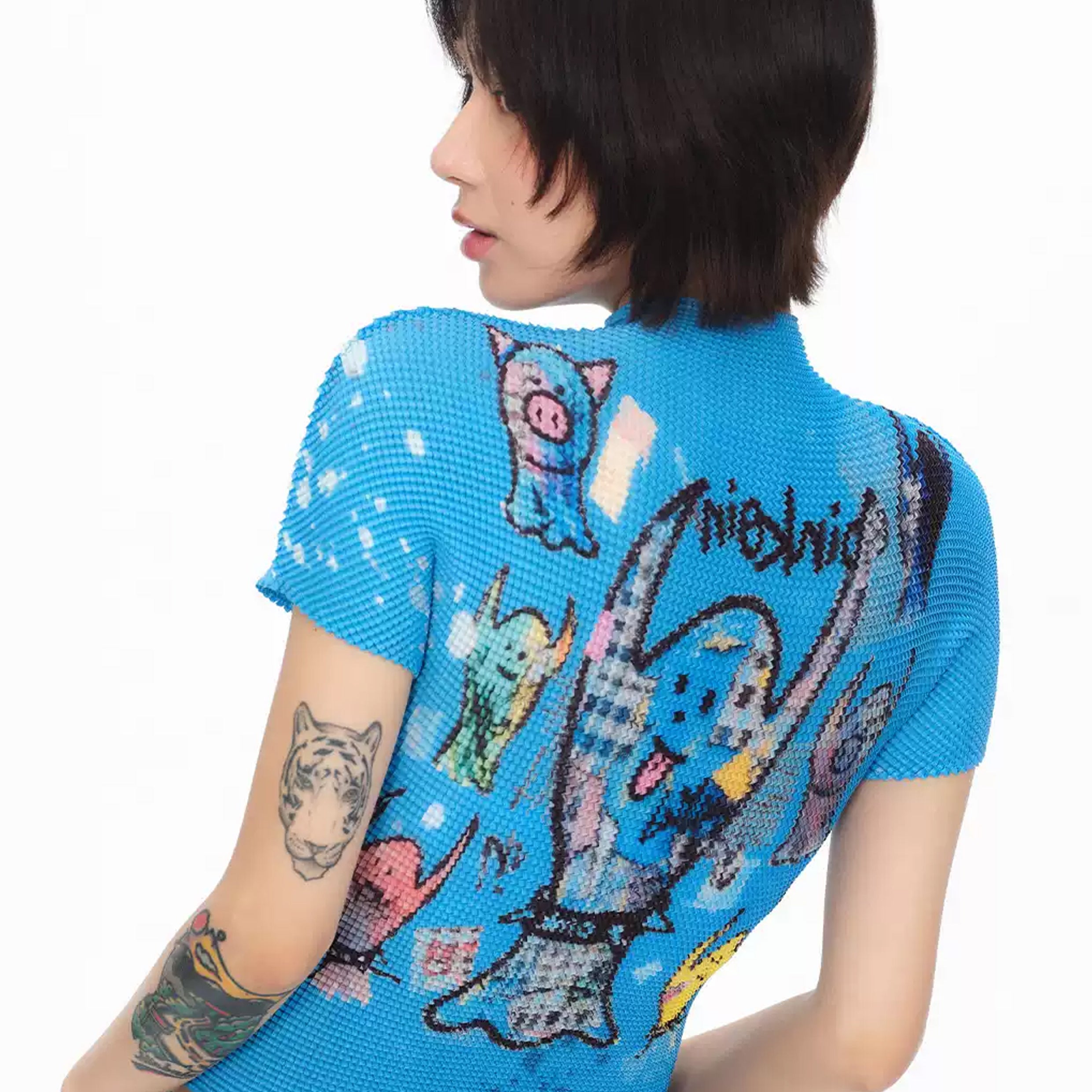 Ghost crinkle stretch crop tee - blue