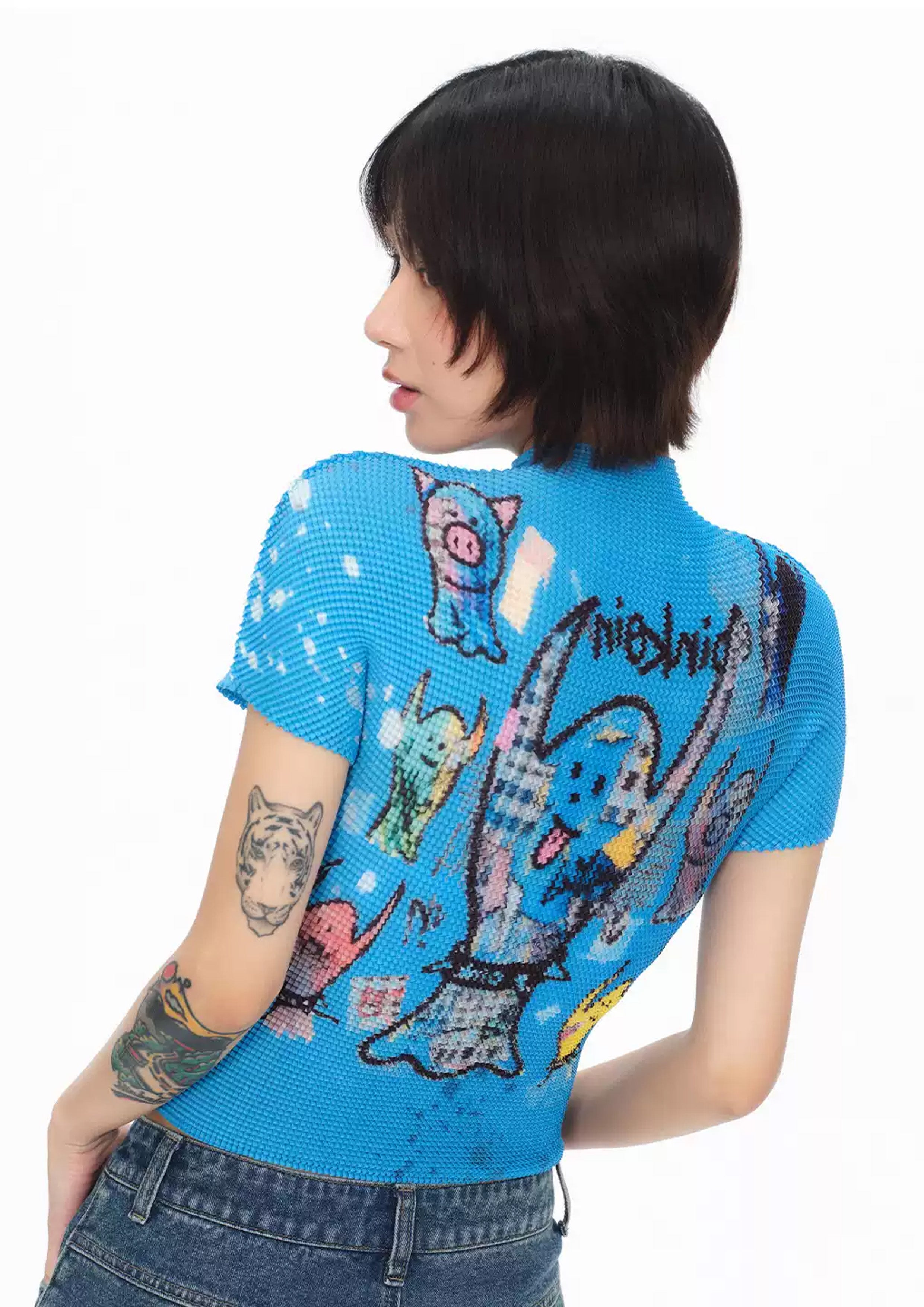 Ghost crinkle stretch crop tee - blue
