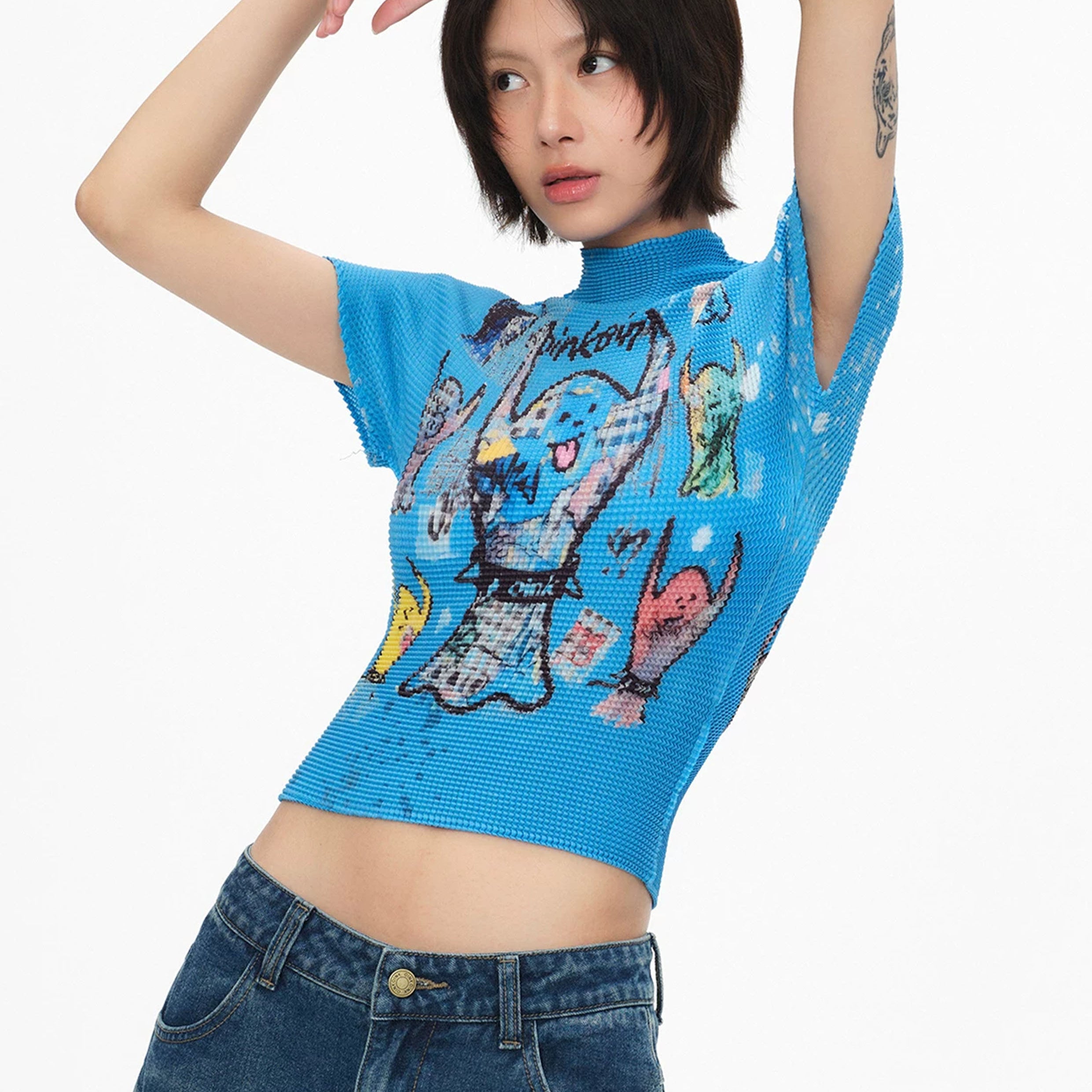 Ghost crinkle stretch crop tee - blue