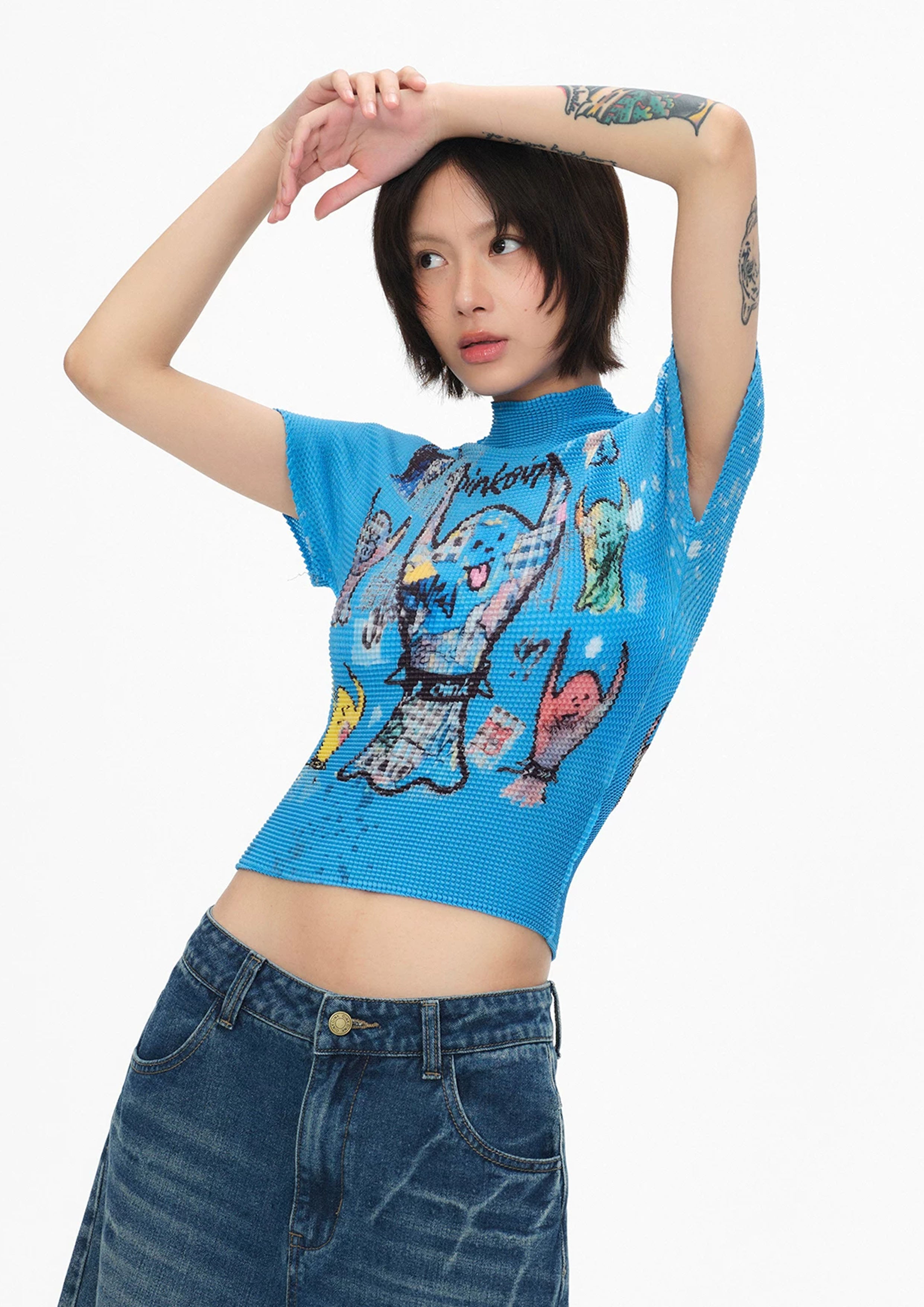 Ghost crinkle stretch crop tee - blue
