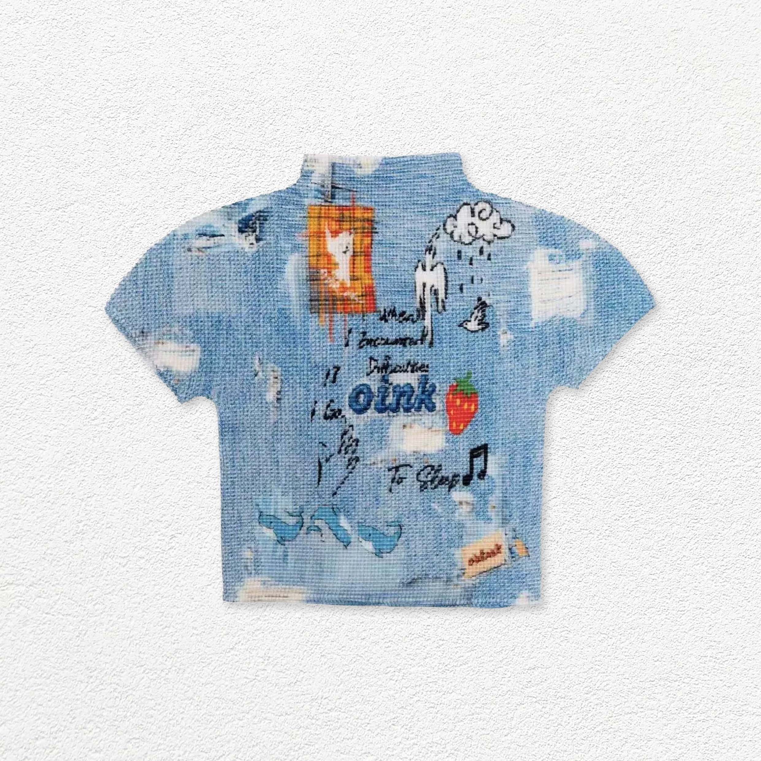 Illustration crinkle stretch crop tee - sky blue