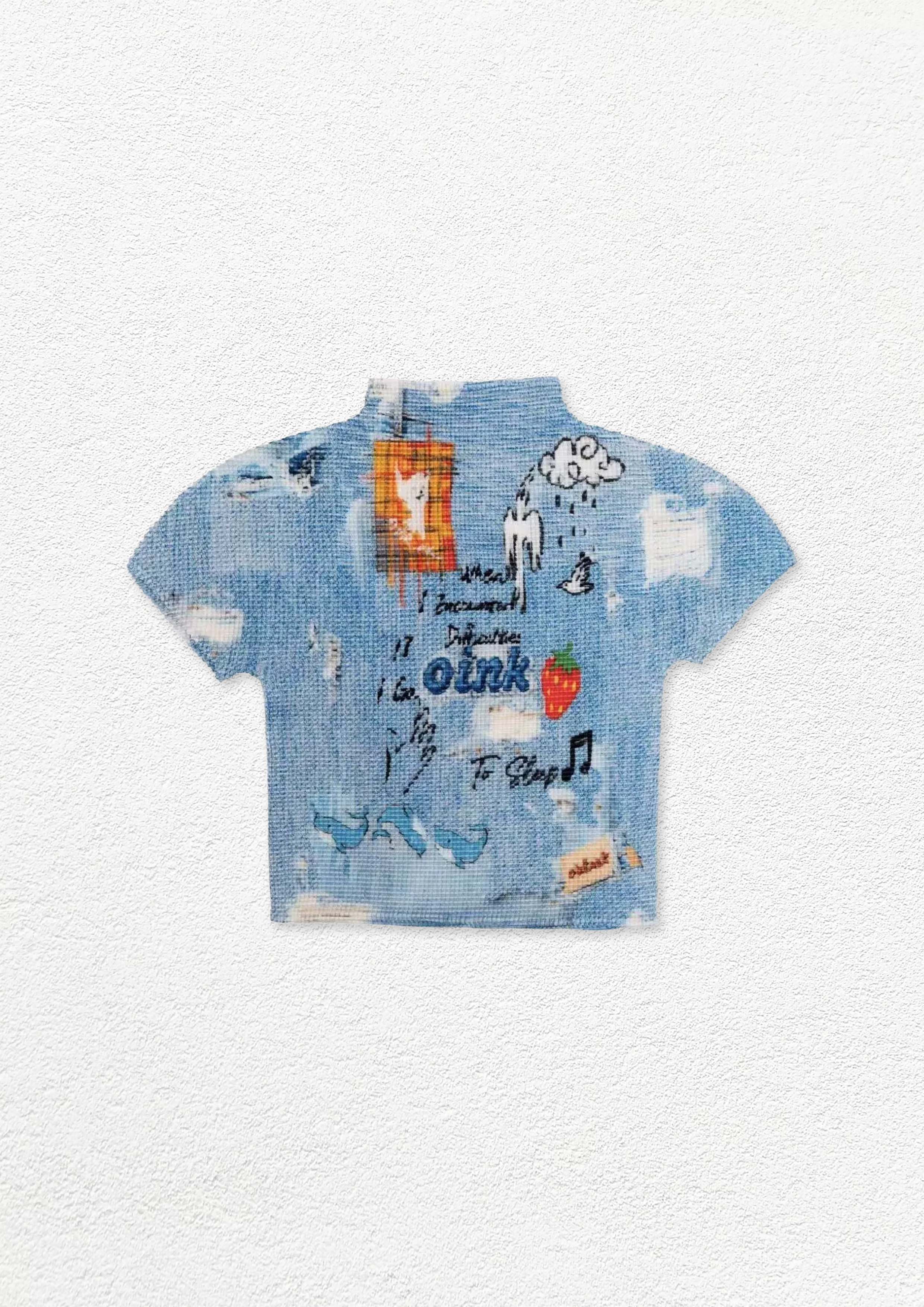 Illustration crinkle stretch crop tee - sky blue