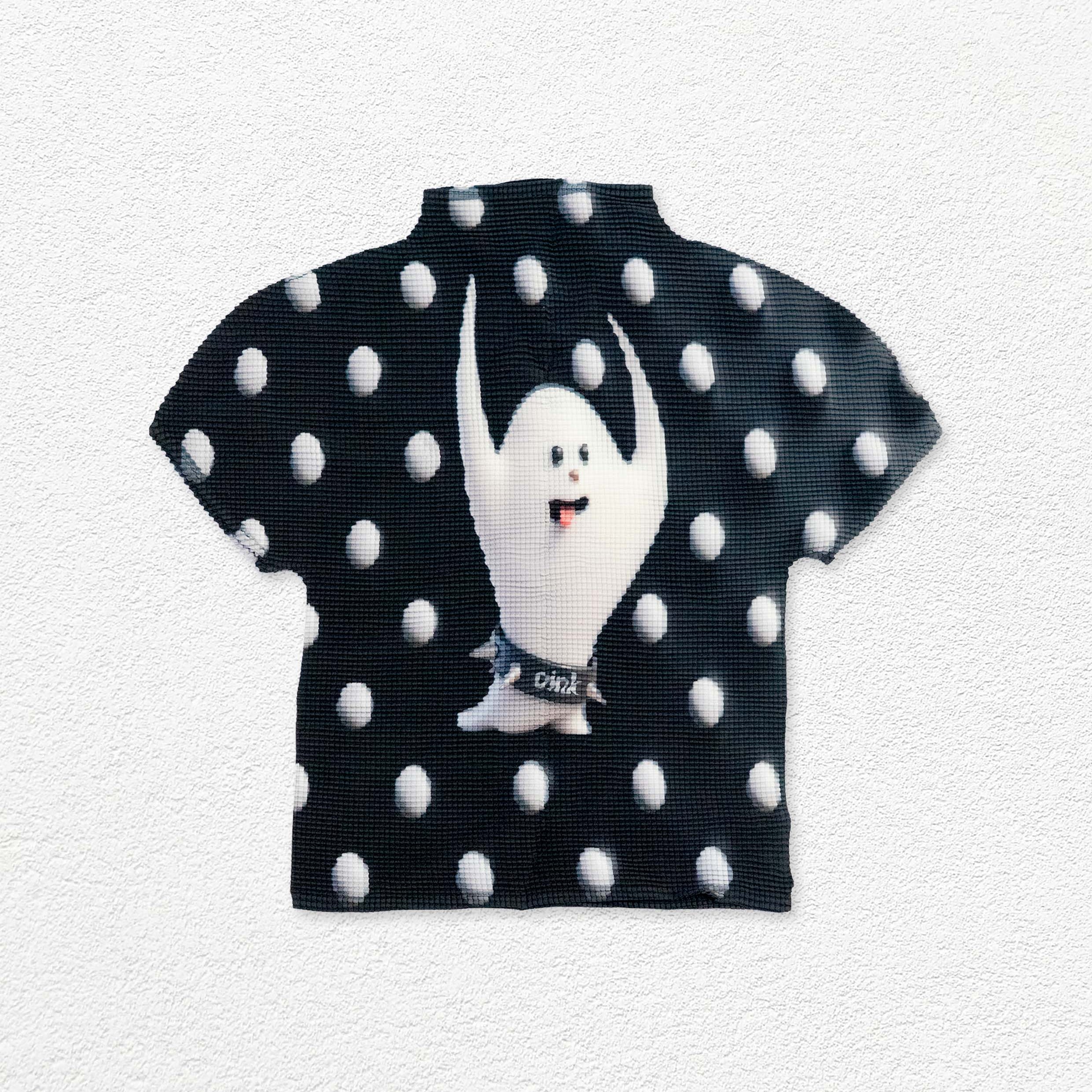 Ghost polka dots crinkle stretch crop tee - black