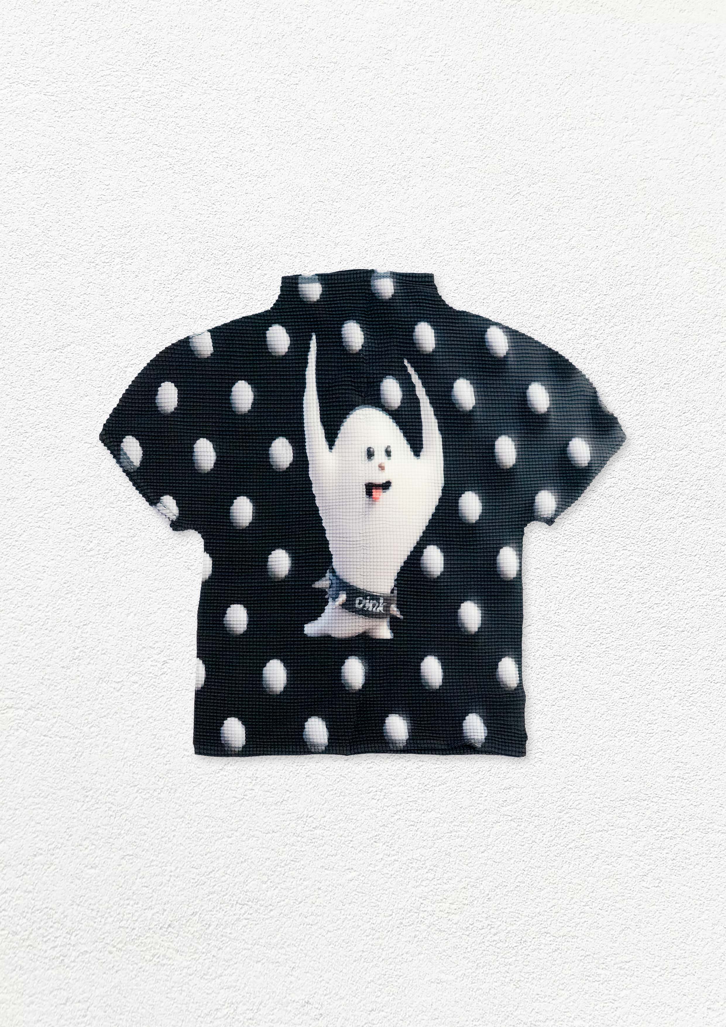 Ghost polka dots crinkle stretch crop tee - black