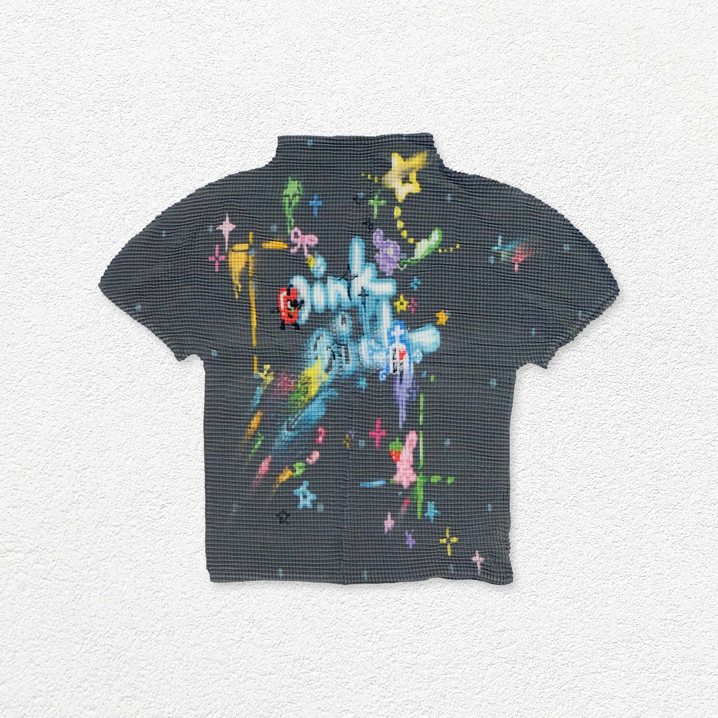Shooting stars crinkle stretch crop tee - grey