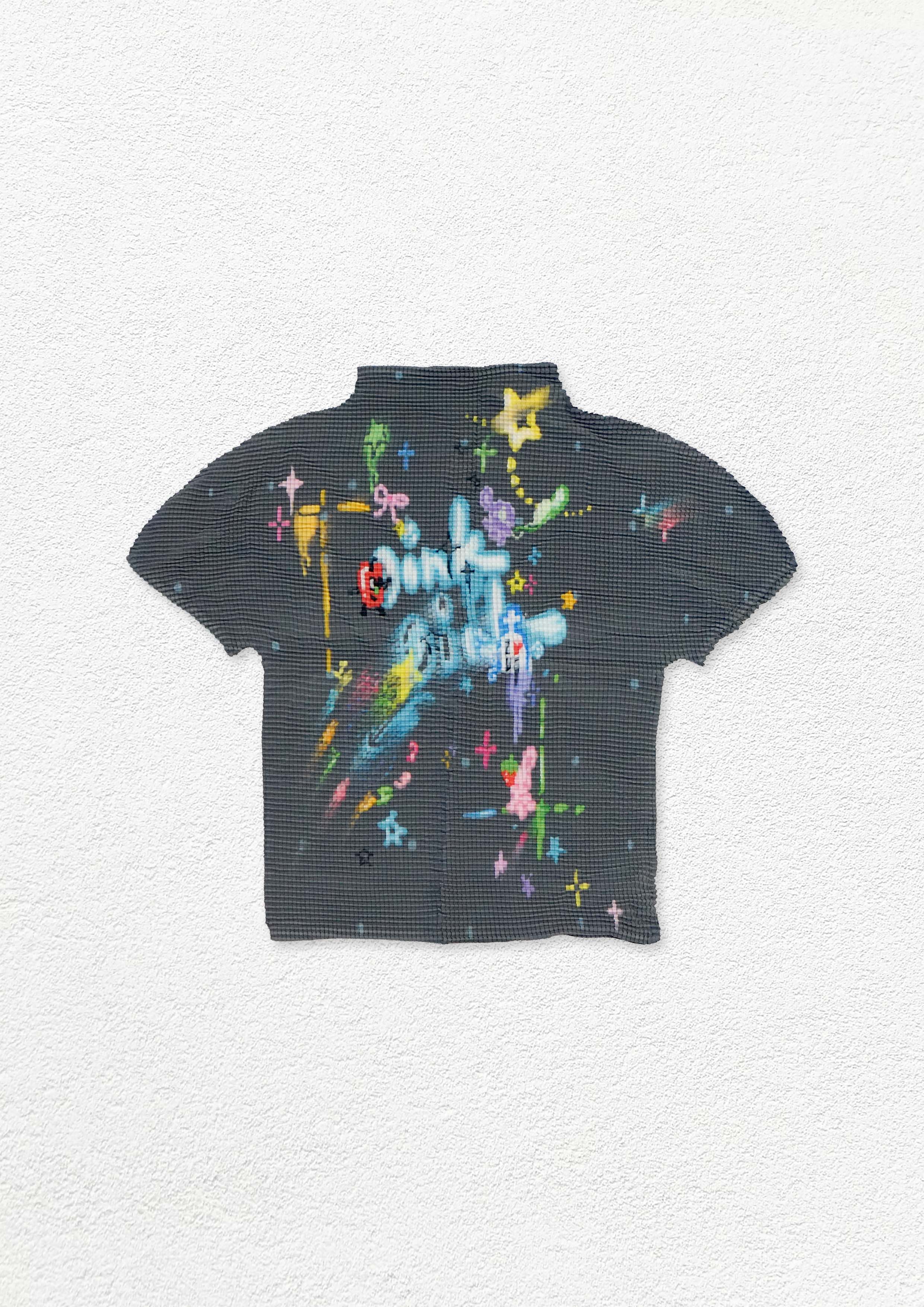 Shooting stars crinkle stretch crop tee - grey