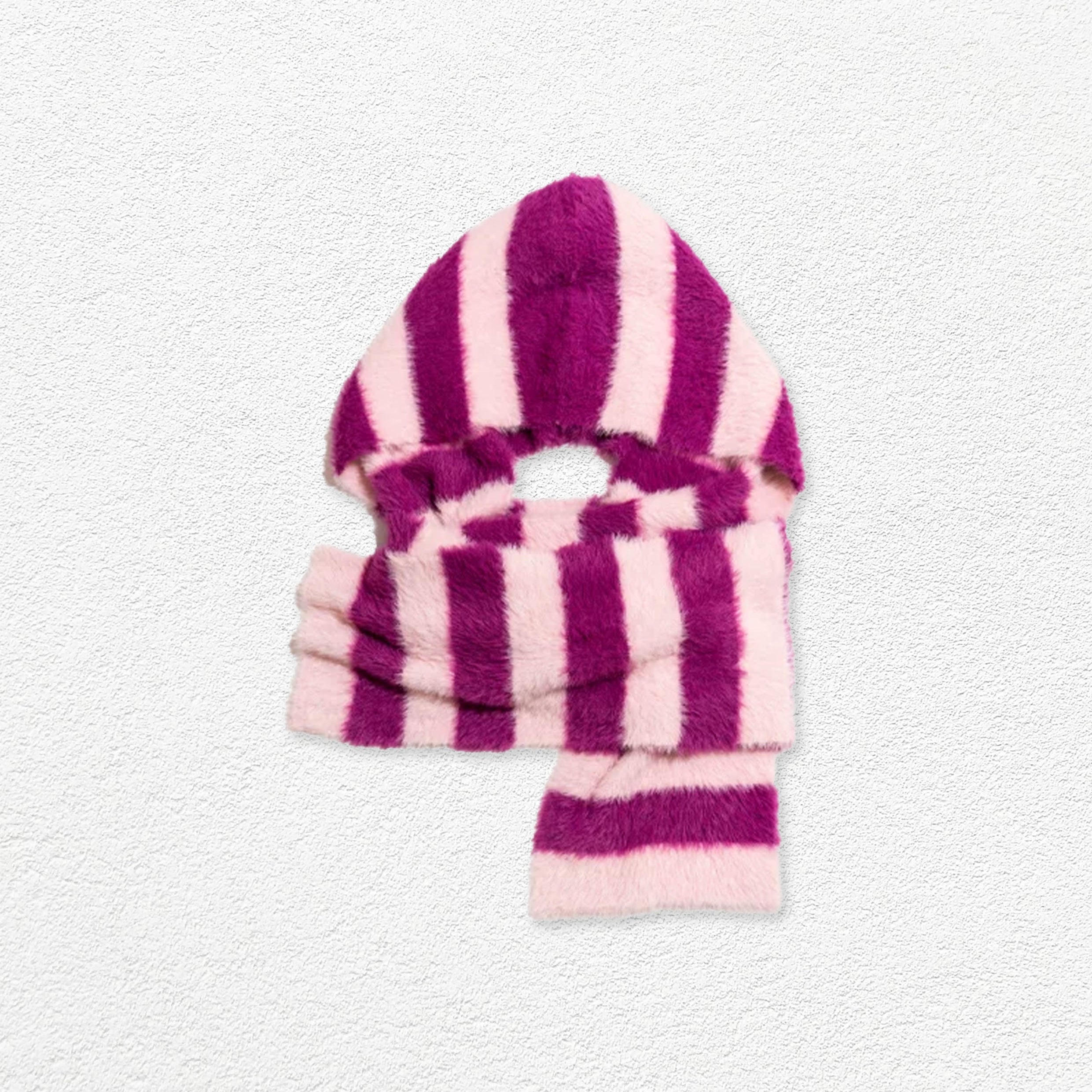 Fluffy hooded scarf - purple striped