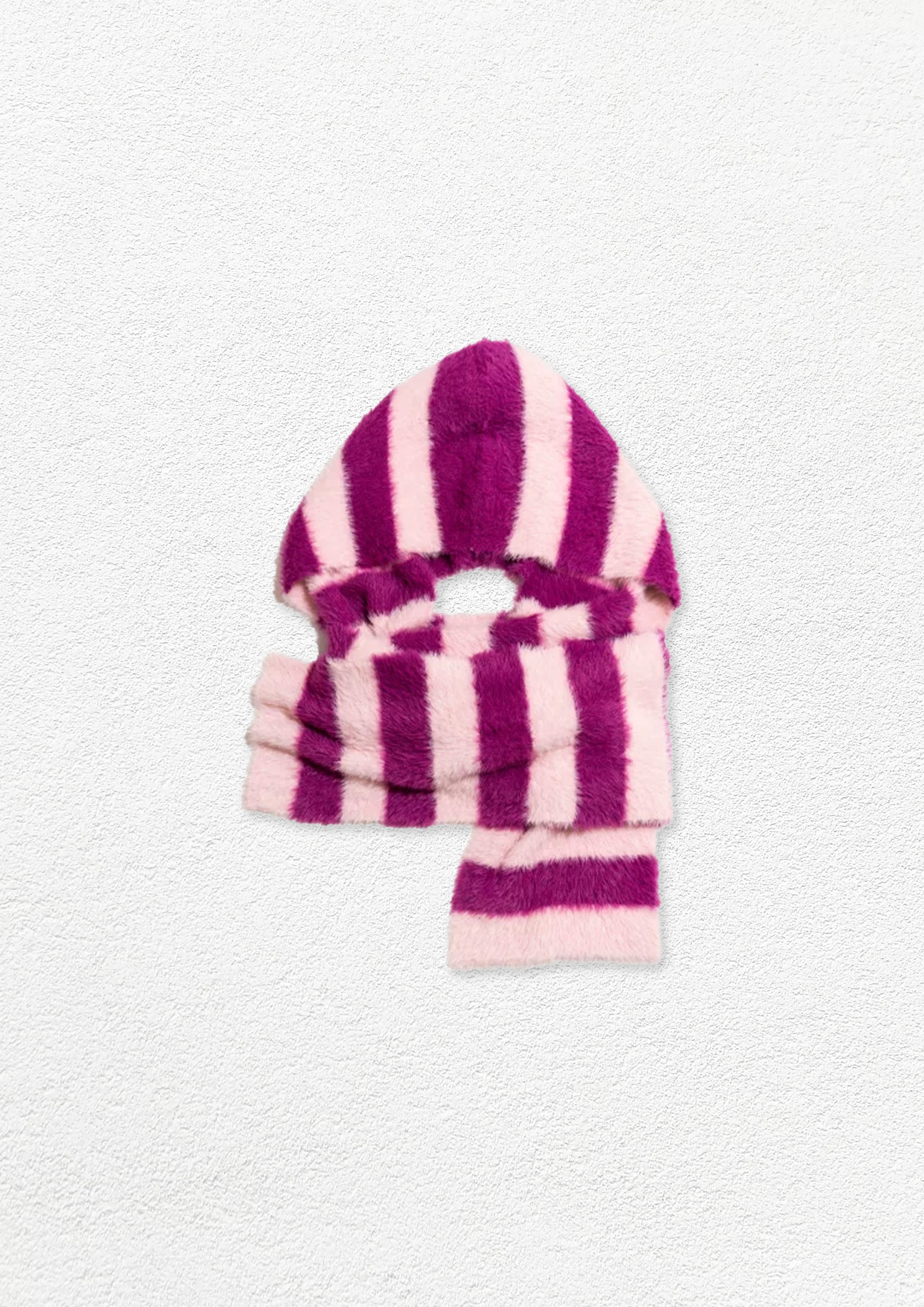 Fluffy hooded scarf - purple striped