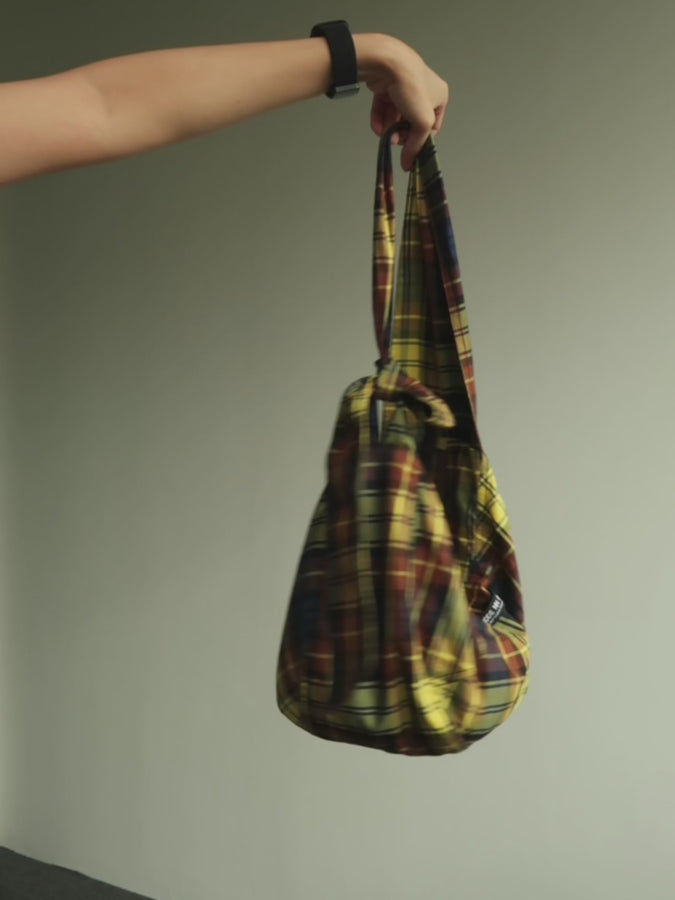 Unisex shoulder/crossbody large dumpling bag - yellow plaid