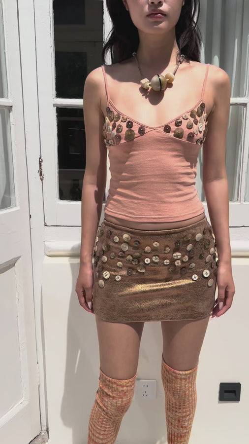 Shell buttons sling crop top - coral