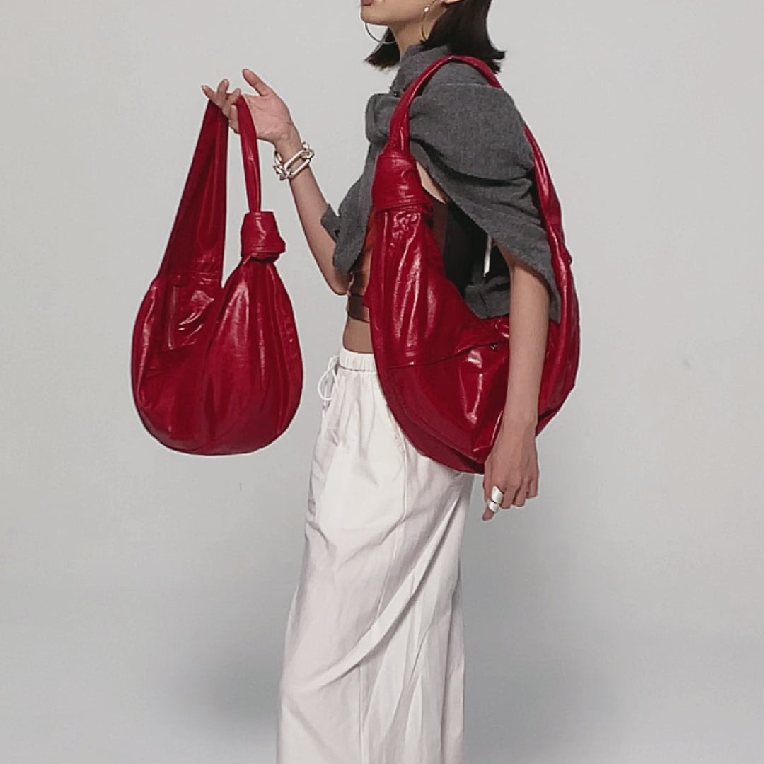 Vegan leather large dumpling bag - red