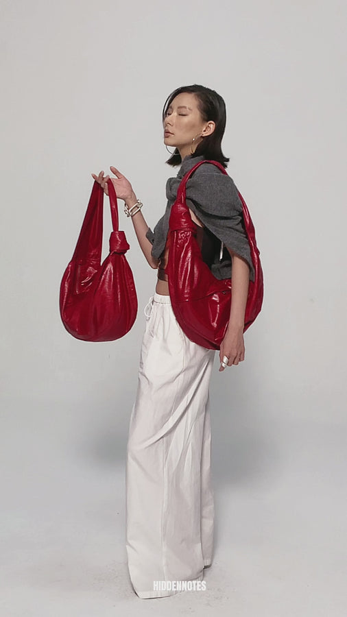 Vegan leather large dumpling bag - red