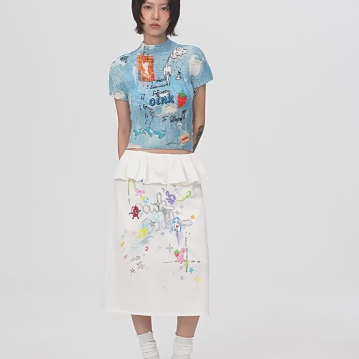 Crinkle stretch crop tees