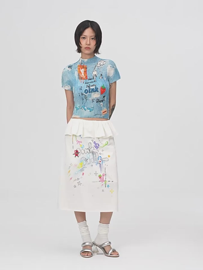 Crinkle stretch crop tees