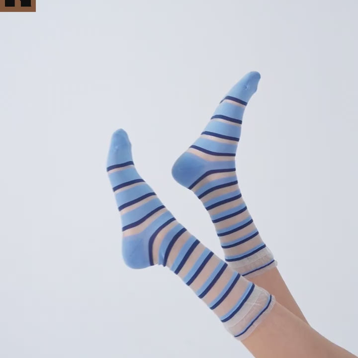 Striped sheer mid-calf sock - Maya blue