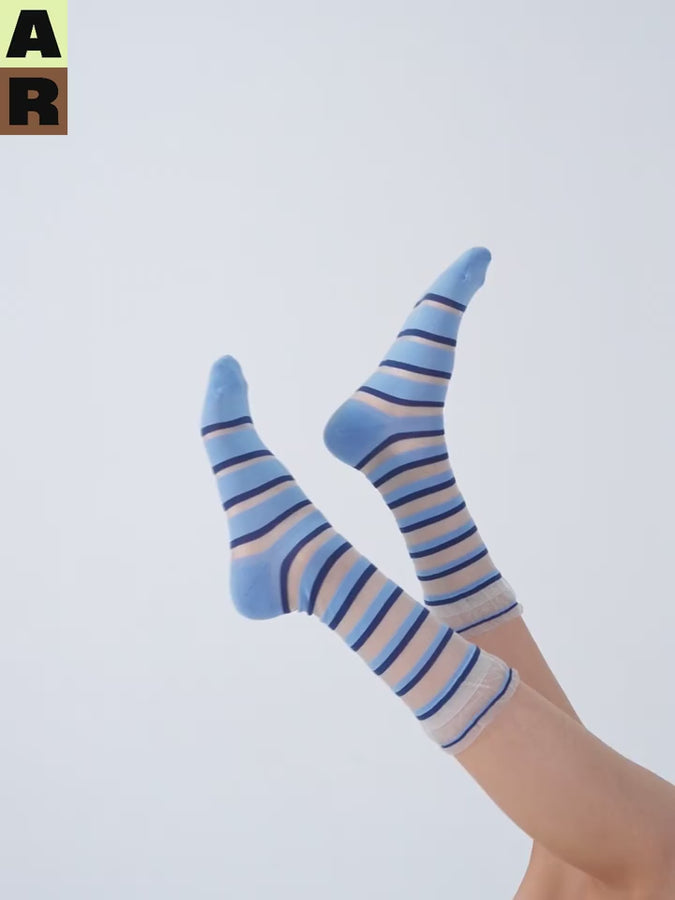 Striped sheer mid-calf sock - Maya blue