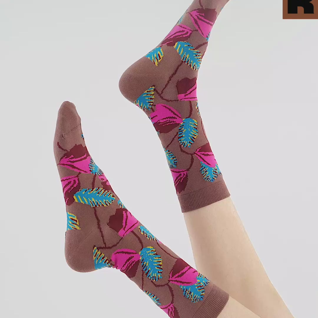 Floral mid-calf socks - cocoa