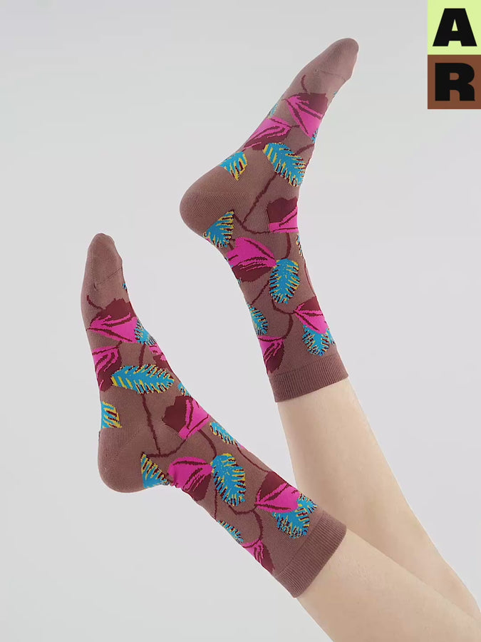 Floral mid-calf socks - cocoa