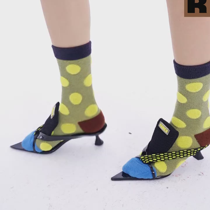 Terry polka dot mid-calf sock - flax yellow