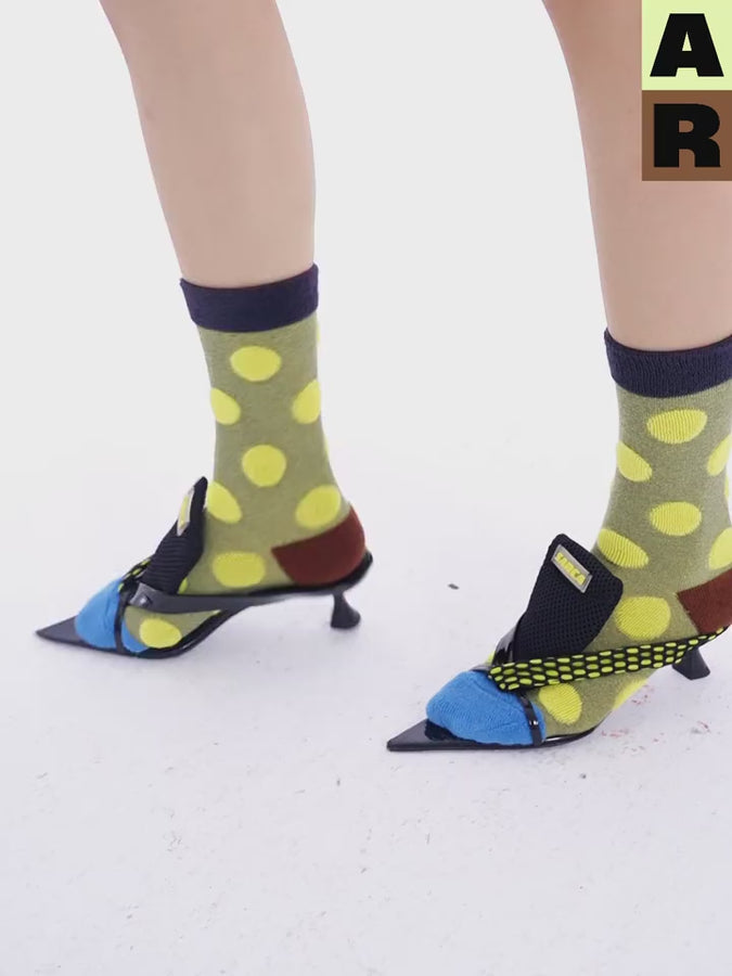 Terry polka dot mid-calf sock - flax yellow