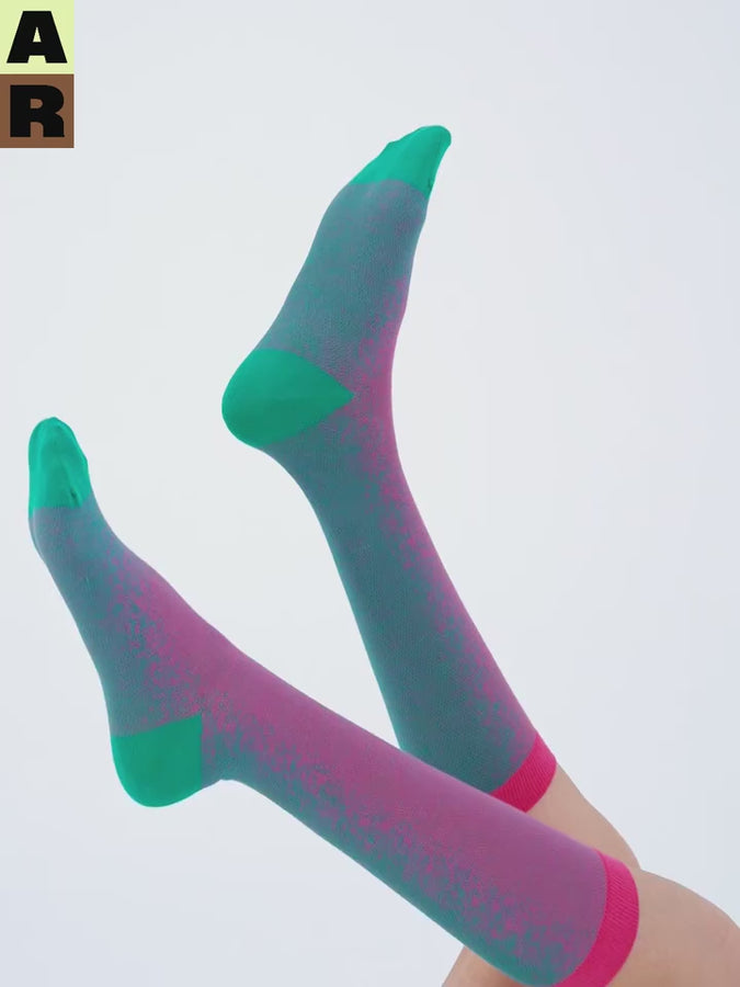 Light Particles over-the-calf sock - pink & green