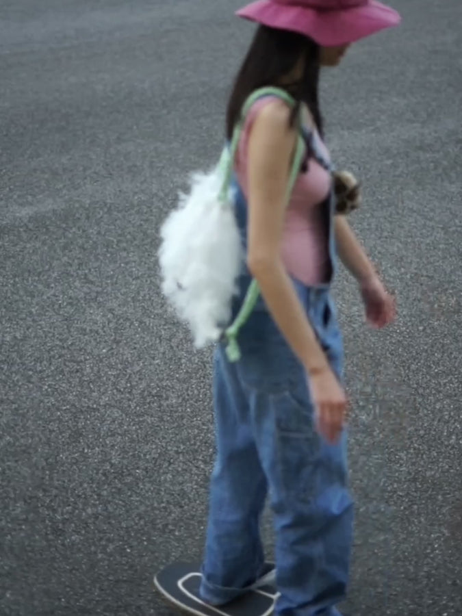 Fringe drawstring backpack - white