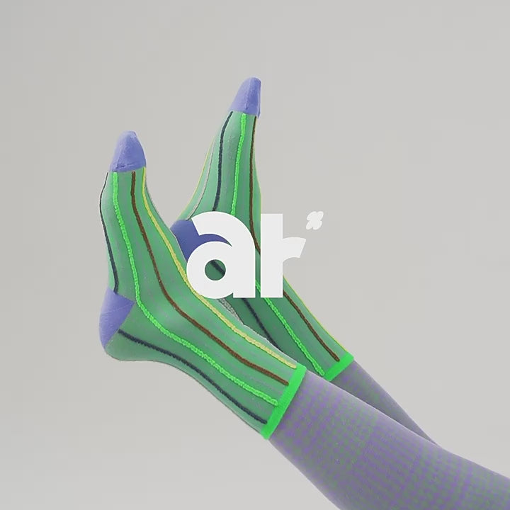 Reversible stripe mid-calf socks - jade & cornflower