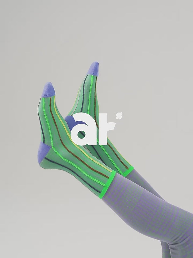 Reversible stripe mid-calf socks - jade & cornflower