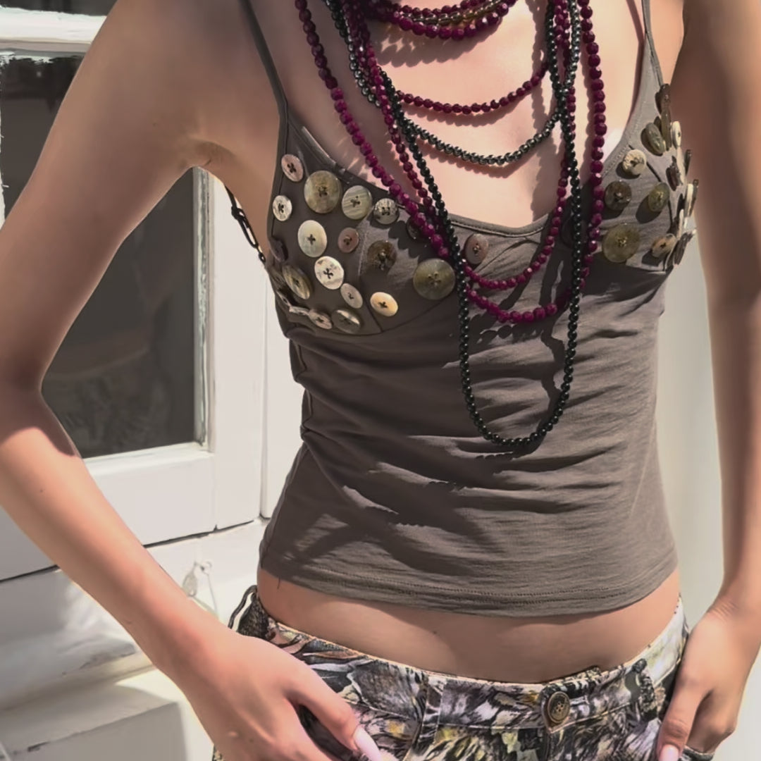 Shell buttons sling crop top - taupe