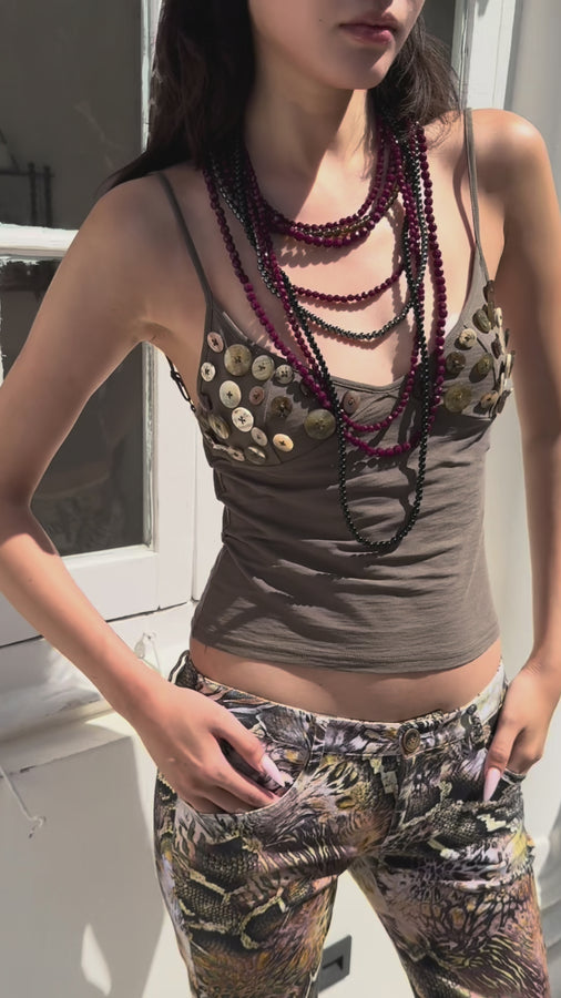 Shell buttons sling crop top - taupe