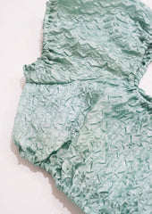 Balloon sleeve textured crop top in aqua