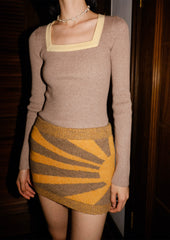 Sun ray knit mini tube skirt in yolk & stone