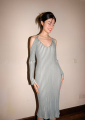 Ribbed knit sling dress in pistachio 