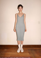 Ribbed knit sling dress in pistachio 