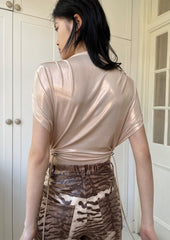 Glitter shirring bodysuit in beige