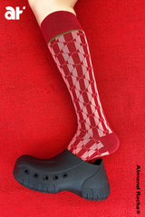 Camellia stem over-the-calf sock in red