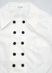 Retro oversized leg of mutton sleeve shirt detachable fly in white