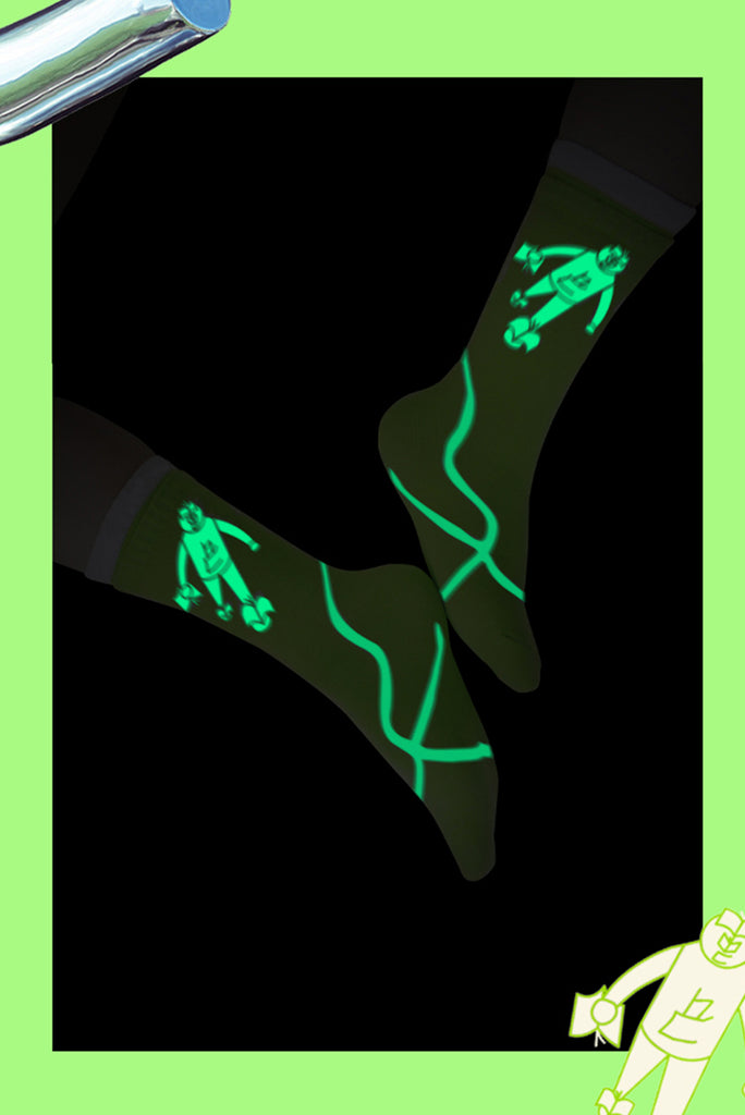 Luminous robot mid-calf sock in neon green